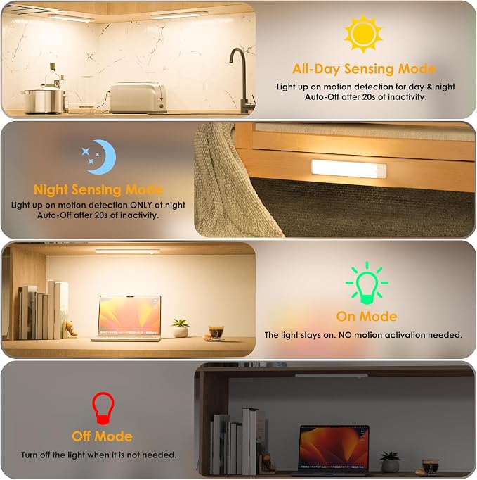 Motion Sensor Under Cabinet Lights, Magnetic Rechargeable Under Counter Closet - Image 5