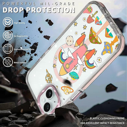 Case for iPhone 14 Plus/15 Plus, Spaceship Mushroom Phone Case Design，for Women - Image 5