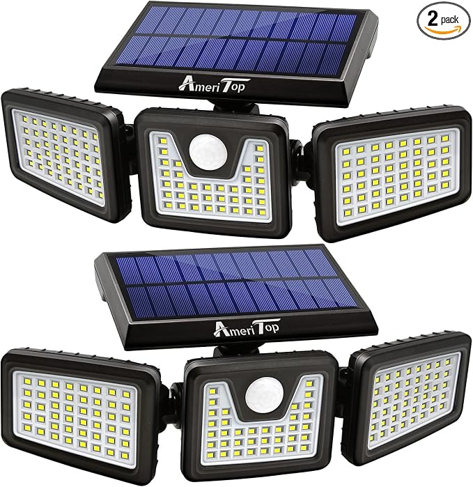AmeriTop Solar Lights Outdoor, 2 Pack 128 High Brightness LED Cordless Solar by AmeriTop