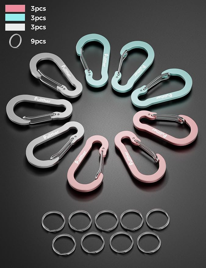 9PCS Carabiner Keychain Clip, 2.7" Large Aluminum Carabiner Clips - Image 2