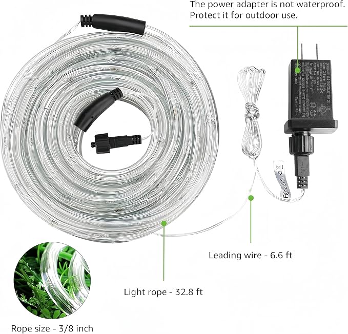 Lighting EVER 33ft 240 LED Outdoor Rope Lights Cool White 6000K, 24 V - Image 4