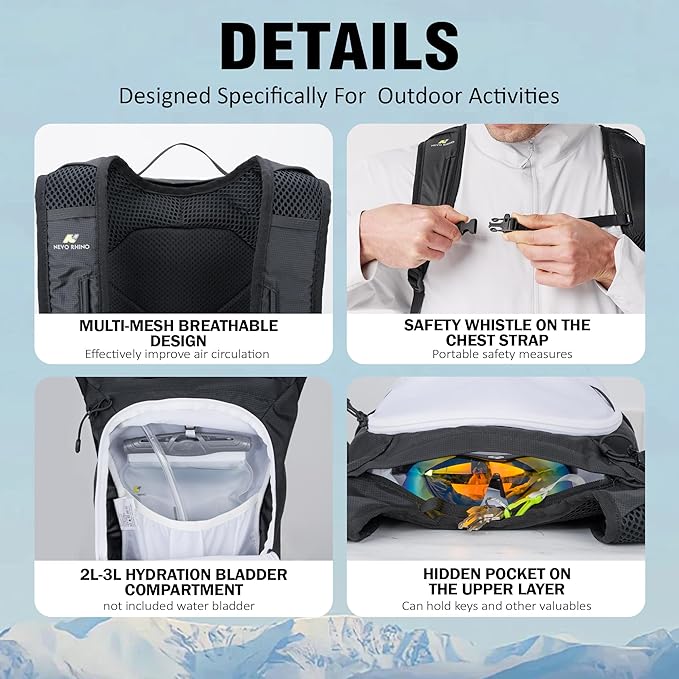 N NEVO RHINO Small Hiking & Trekking Backpack, 10L Lightweight Travel Backpack - Image 6