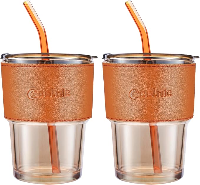 2 PCS Iced Coffee Cups with Lids, 15Oz/450ml Glass Cups With Lids and Straws - Image 8