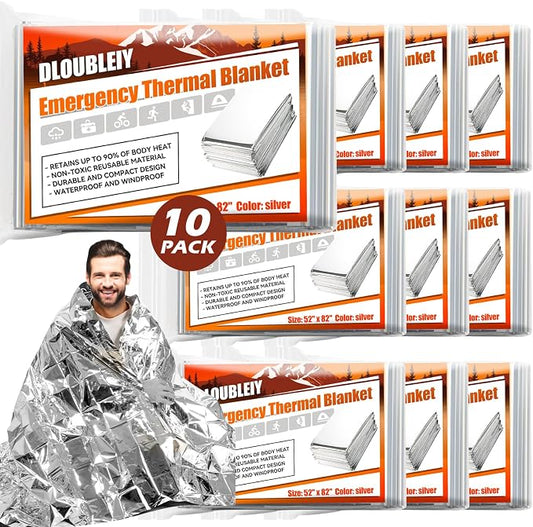 10-Pack Emergency Thermal Blankets, Heavy Duty Mylar Space Blanket by DLOUBLEIY