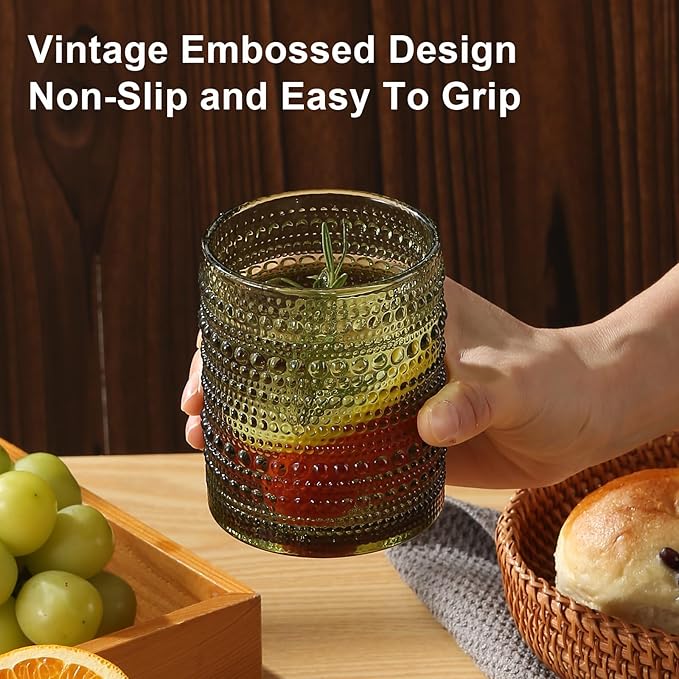 ZMOWIPDL Vintage Glassware Drinking Glasses Set of 12, Embossed Water Tumbler - Image 5