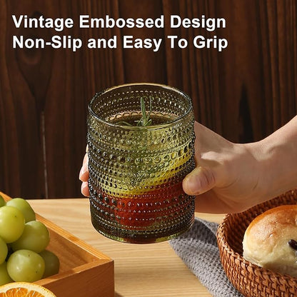 ZMOWIPDL Vintage Glassware Drinking Glasses Set of 12, Embossed Water Tumbler - Image 5