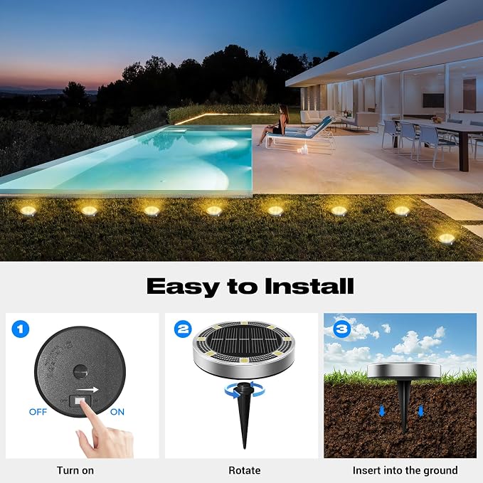 Peasur Solar Ground Lights Outdoor, 18 Pack Flat Solar Powered Disc Lights - Image 4