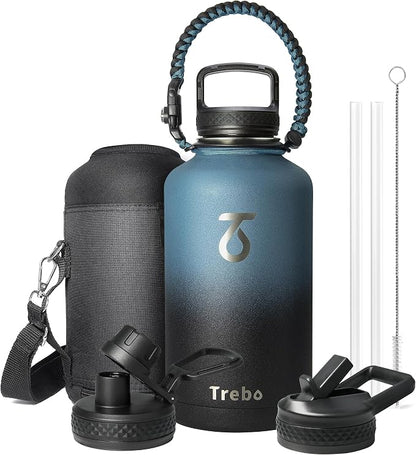 Trebo Water Bottle 64oz with Paracord Handle, Half Gallon Large Vacuum Triple by StayHotStayColdStayGreen