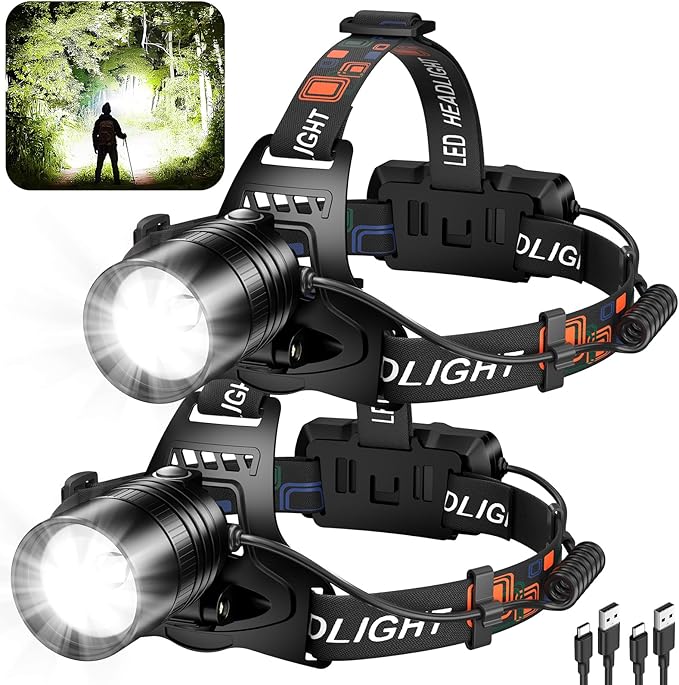 crazybrace Rechargeable Led Headlamp 2Pack, 99000 Lumen Super Bright Head Lamp by crazybrace