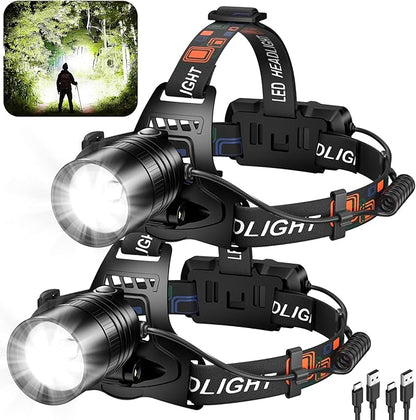 crazybrace Rechargeable Led Headlamp 2Pack, 99000 Lumen Super Bright Head Lamp by crazybrace