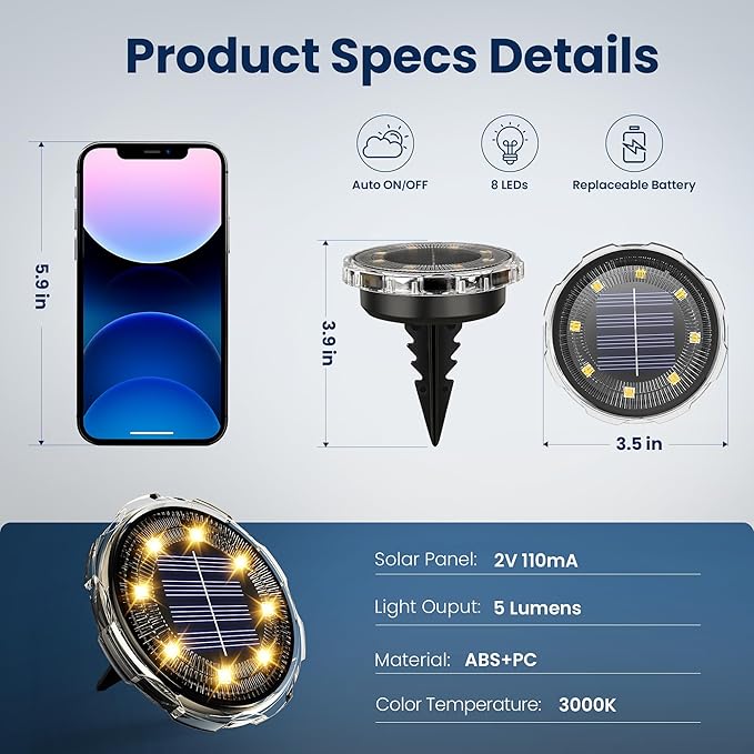 SOLPEX Solar Ground Lights 12 Pack, Solar Pathway Lights Outdoor Waterproof - Image 3