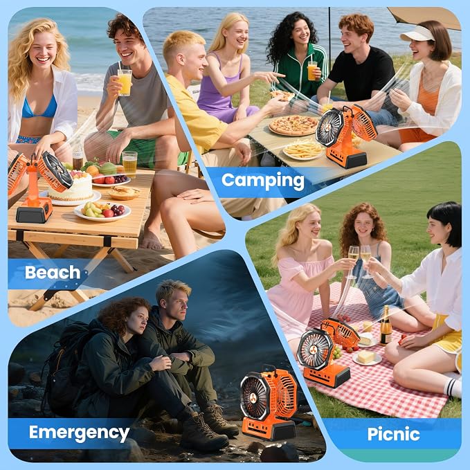 Dual Head Portable Rechargeable Fan 20000mAh Battery Powered Camping Fan - Image 7