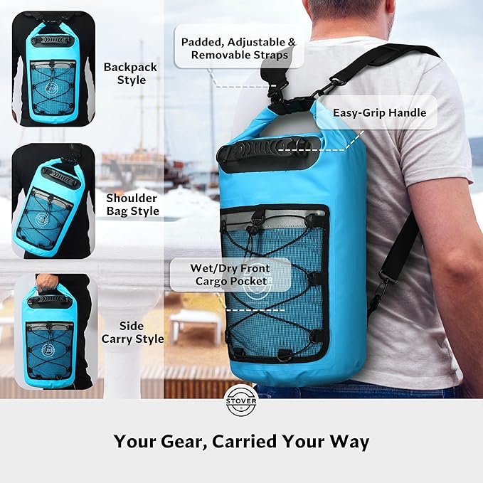 STOVER 5/10/25/30/40/55L Waterproof Dry Bag- Roll-Top Backpack w/Phone Case- - Image 3