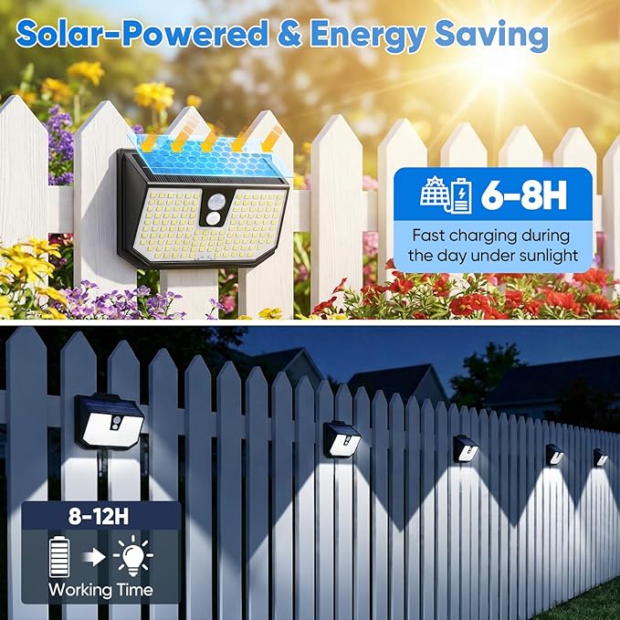 Brightever 8 Packs Solar Motion Sensor Lights Outdoor, Waterproof Solar Fence - Image 5