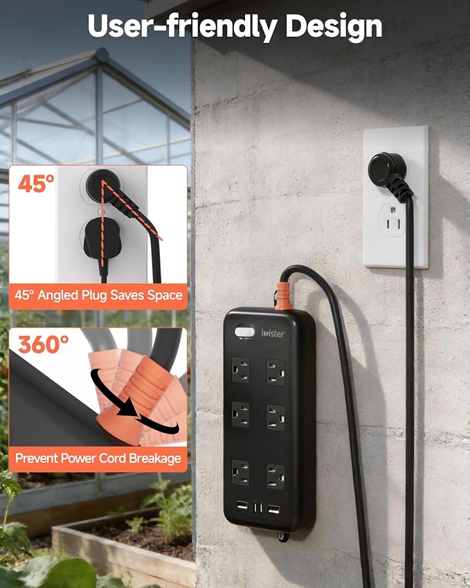 Outdoor Power Strip Waterproof IPX6, 6 Ft Extension Cord, 6 Wide Outlets & 4 - Image 9
