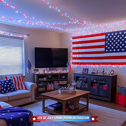 JMEXSUSS 400 LED Red White and Blue Lights Outdoor, 132FT 4th of July Lights - Image 8