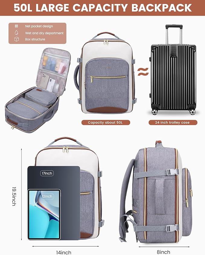 LOVEVOOK 50L Travel Backpack for Women & Men, Airline Approved Carry On Luggage - Image 3