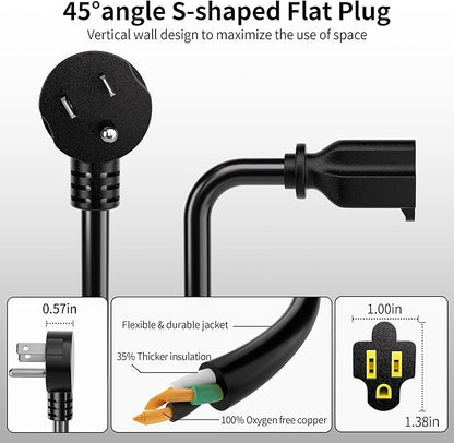 Vockjour 10 FT Black Low Profile Flat Plug 14 Gauge Heavy Duty Extension Cord - Image 5