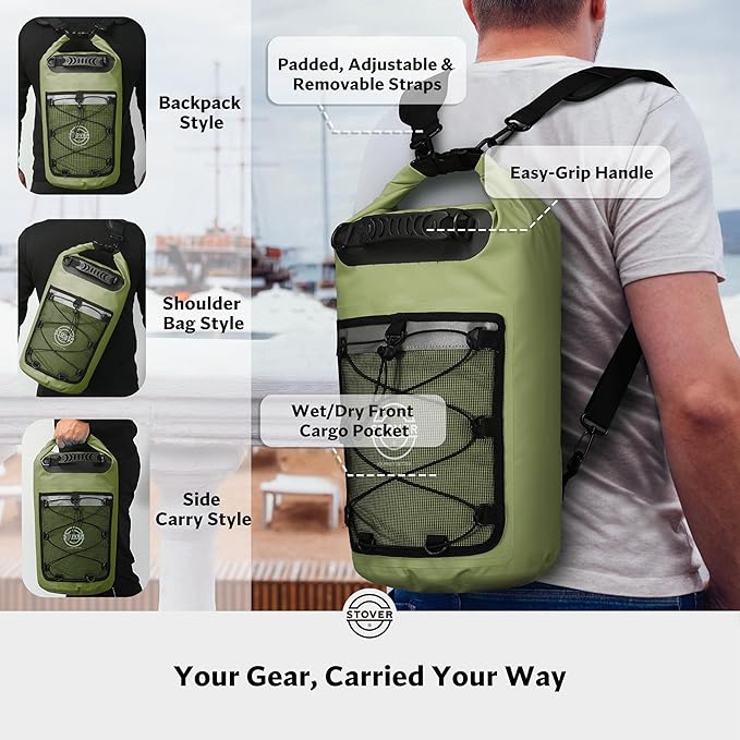 STOVER 5/10/25/30/40/55L Waterproof Dry Bag- Roll-Top Backpack w/Phone Case- - Image 3