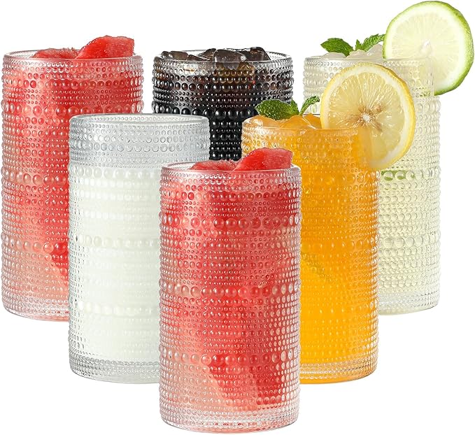 Vintage Hobnail Drinking Glasses Set of 6, 16 oz Large Capacity Embossed Clear - Image 7