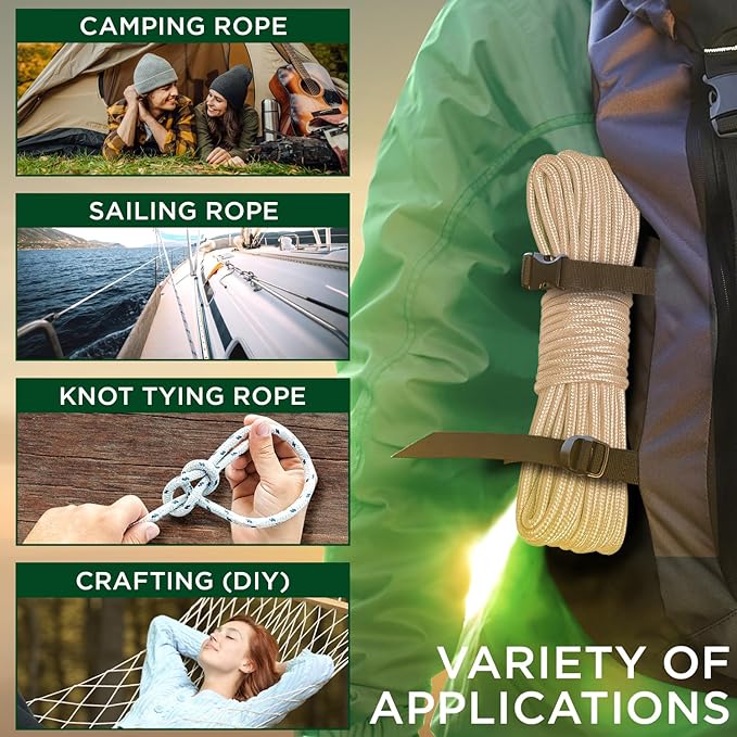 TECEUM Rope – 150 Feet x 1/4 Inch – Beige – Strong All-Purpose Utility Rope – - Image 5