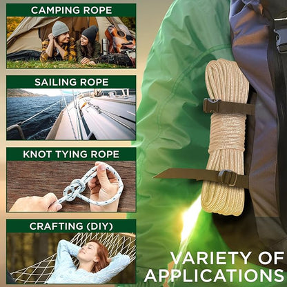TECEUM Rope – 90 Feet x 3/8 Inch – Beige – Strong All-Purpose Utility Rope – - Image 5