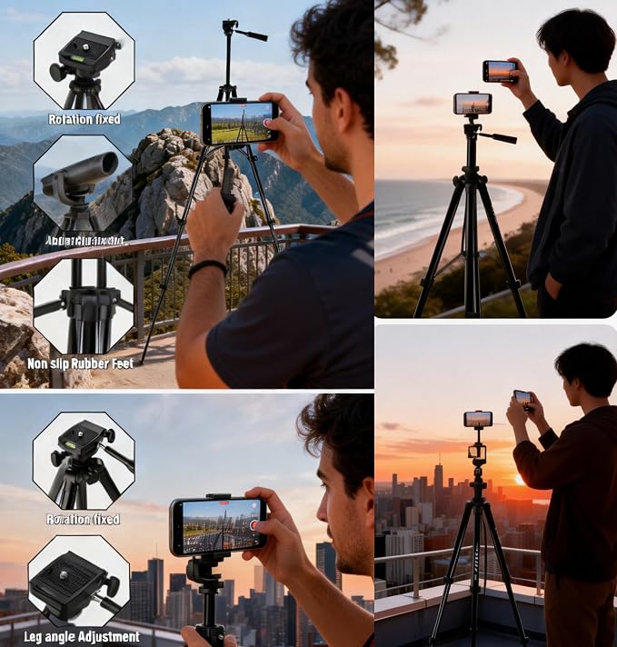 50" Aluminum Phone & Camera Tripod, Extendable Cell Phone Tripod Stand - Image 8