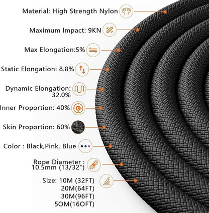 X XBEN Outdoor Climbing Rope 10M 20M 30M 50M 70M 152M 352M Static Rock Climbing - Image 3