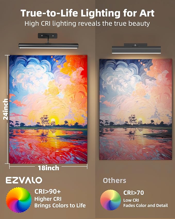 EZVALO Picture Lights for Wall, 16in Rechargeable 6000mAh Battery Operated - Image 6