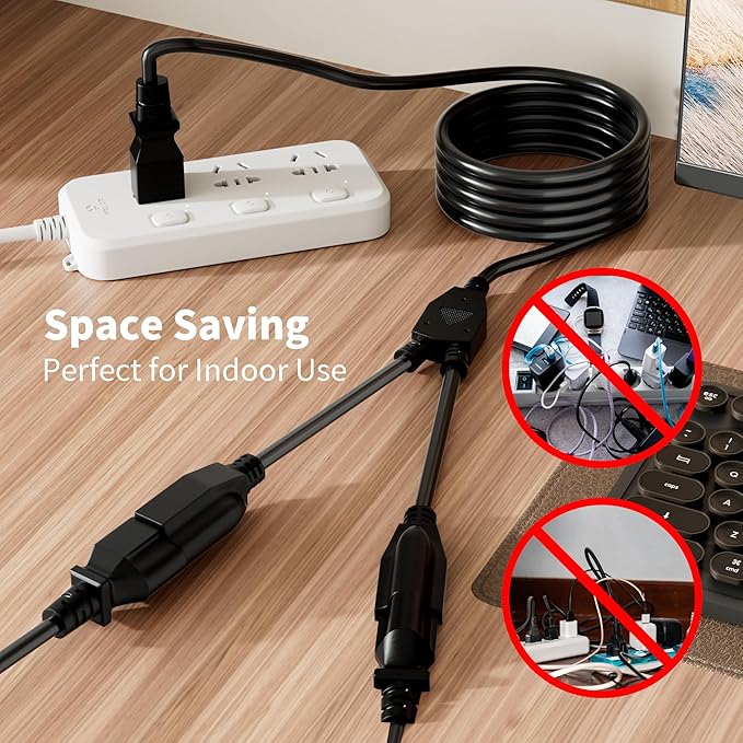 2 Way Power Cord Splitter Cable 15 Ft-3 Prong 1 to 2 Extension Cord-Outlet - Image 5