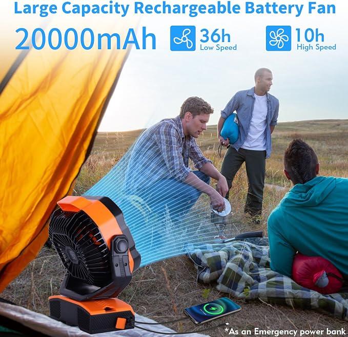WESTTREE 20000mAh Camping Fan Oscillating Portable Fan Battery Powered Fans - Image 5