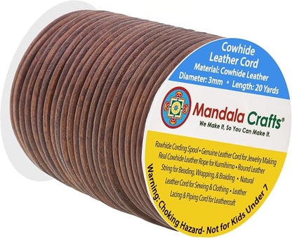 Mandala Crafts Round Genuine Distressed Brown Leather Cord by MandalaCrafts