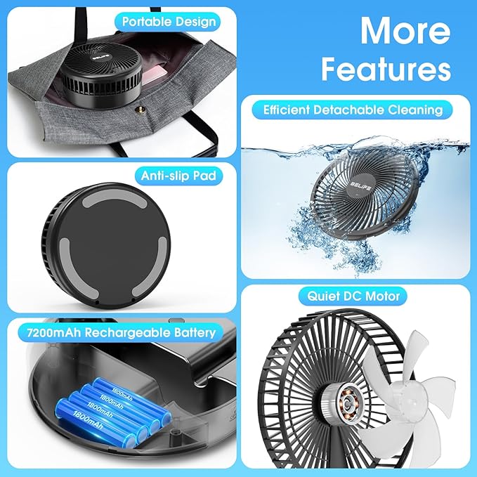 Belife X8-Lite Portable Fan, 7200mAh Battery Powered Rechargeable, USB Desk - Image 4