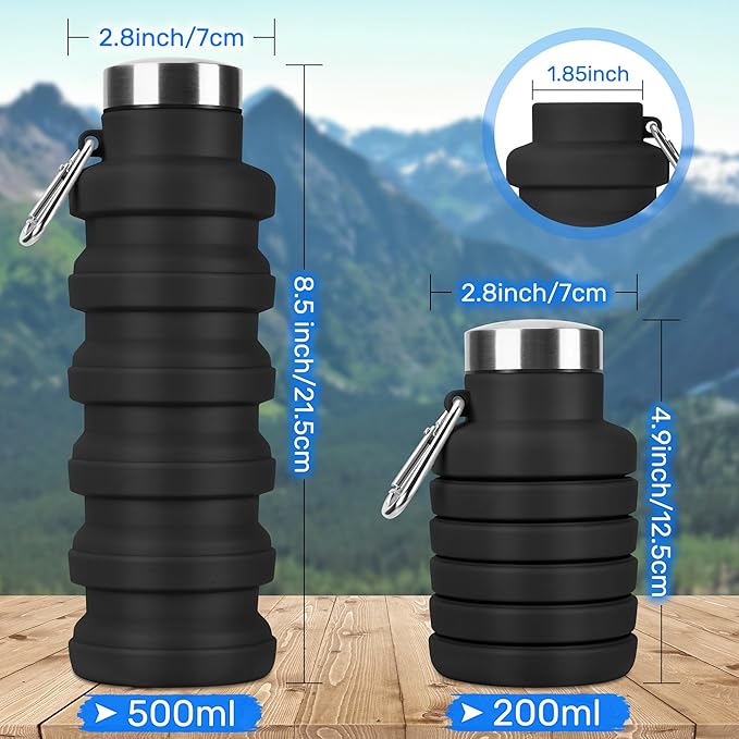 Collapsible Water Bottle, 16oz Portable Reusable Silicone Water Bottle - Image 2