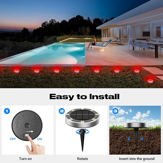 Peasur Solar Ground Lights Outdoor, 12 Pack Flat Solar Powered Disc Lights - Image 4