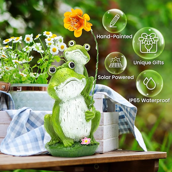 GIGALUMI Solar Garden Statues Loving Frog Garden Decor Figurine Lights - Image 4