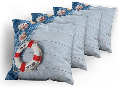 Ambesonne Coastal Throw Pillow Cushion Case Pack of 4, Welcome on Board Message - Image 5