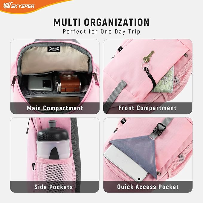 SKYSPER Sling Bag RFID Cross Body Bag Recycled Crossbody Backpack Travel Daypack - Image 3