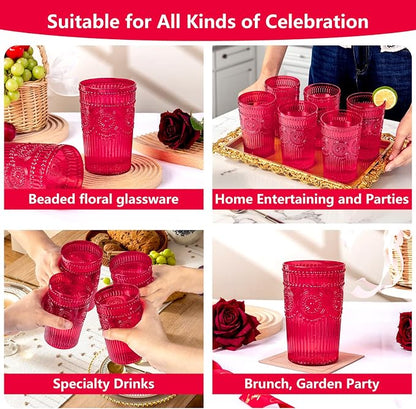 Ciaell 12 Pack Romantic Plastic Water Glasses - 14 Oz Red Vintage Drinking - Image 9