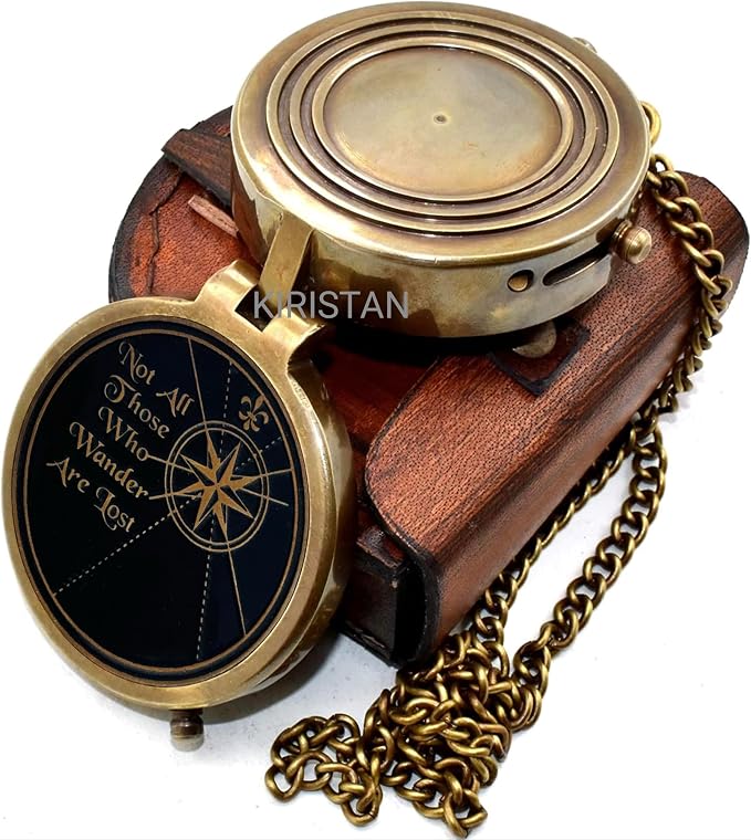 Vintage Brass Compass Not All Those Who Wander are Lost, Engraved Antique - Image 2