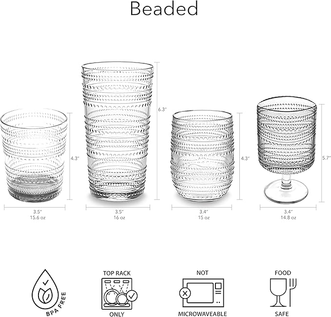 Beaded 14 oz Durable Acrylic Wine Glasses, Shatter-Resistant and - Image 7