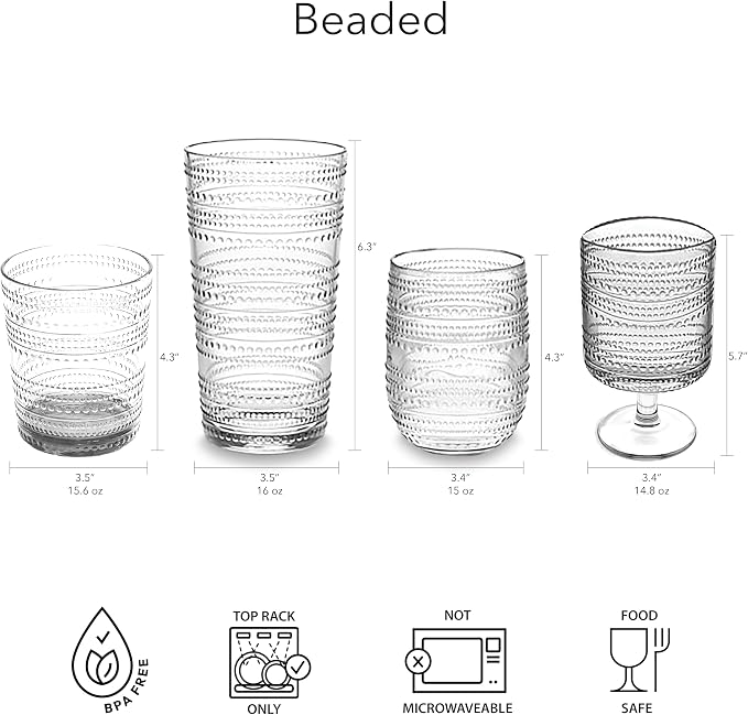 Beaded 15 oz Durable Acrylic Stemless Wine Glasses, Shatter-Resistant and - Image 4
