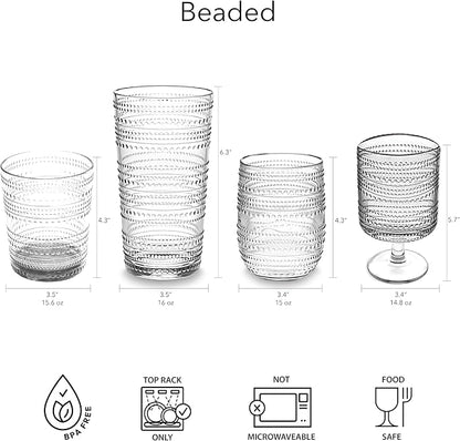 Beaded 15 oz Durable Acrylic Stemless Wine Glasses, Shatter-Resistant and - Image 4