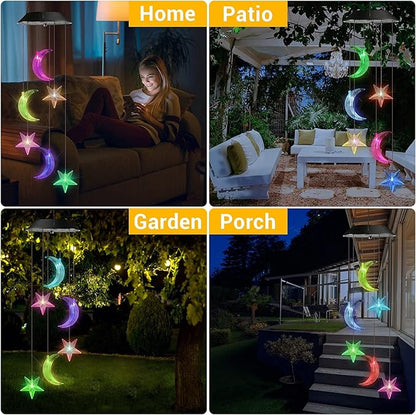Toodour Solar Wind Chimes, Color Changing Wind Chimes Moon and Star, LED - Image 3