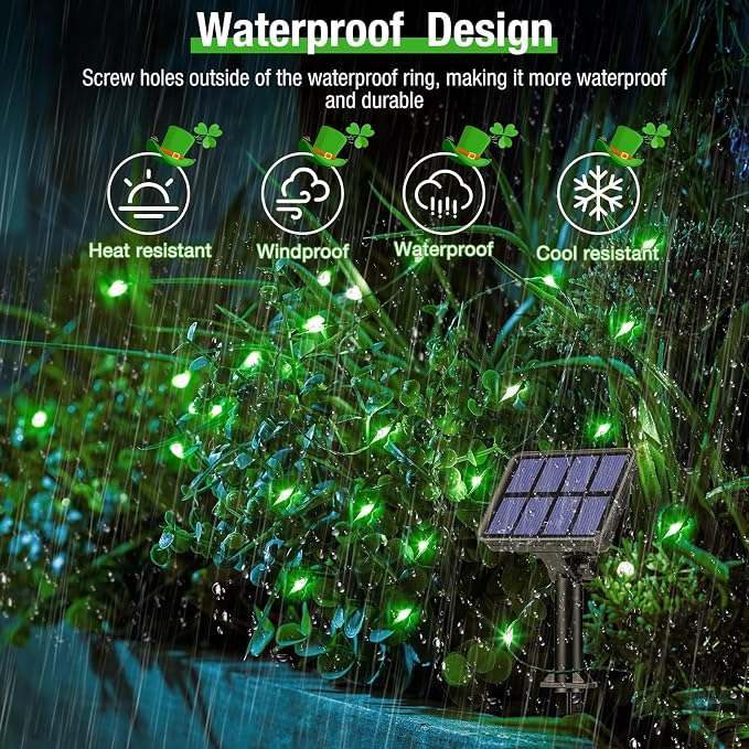 btfarm 4 Pack St Patricks Day Fairy Lights, 320LED 132FT Green Solar String - Image 3