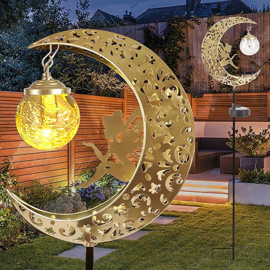 Solar Lights Outdoor Waterproof Fairy Moon Crackle Glass Lights by QOCNAM