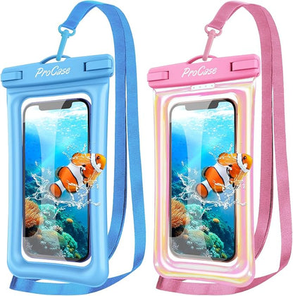 ProCase 2 Pack Floating Waterproof Phone Pouch IPX8, Universal Dry Bag Fits by ProCase