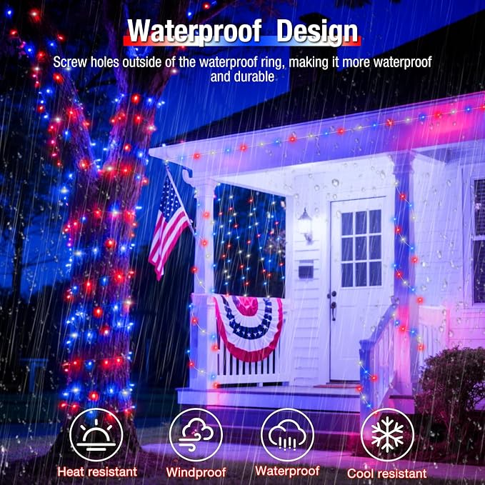 btfarm 4 Pack Red White and Blue Solar Fairy Lights, 4th of July Solar String - Image 4