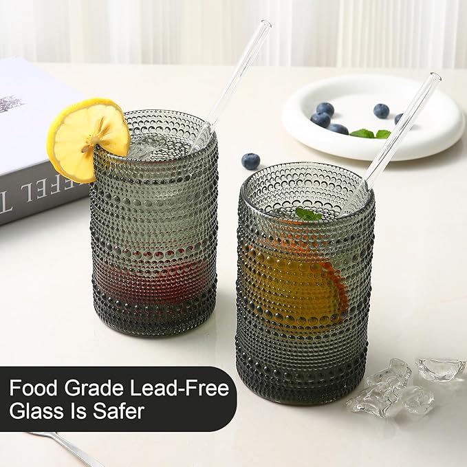ZMOWIPDL Vintage Glassware Drinking Glasses Set of 6, 15 oz Hobnail Glass Cups - Image 4