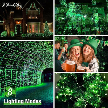 btfarm 4 Pack St Patricks Day Fairy Lights, 320LED 132FT Green Solar String - Image 4